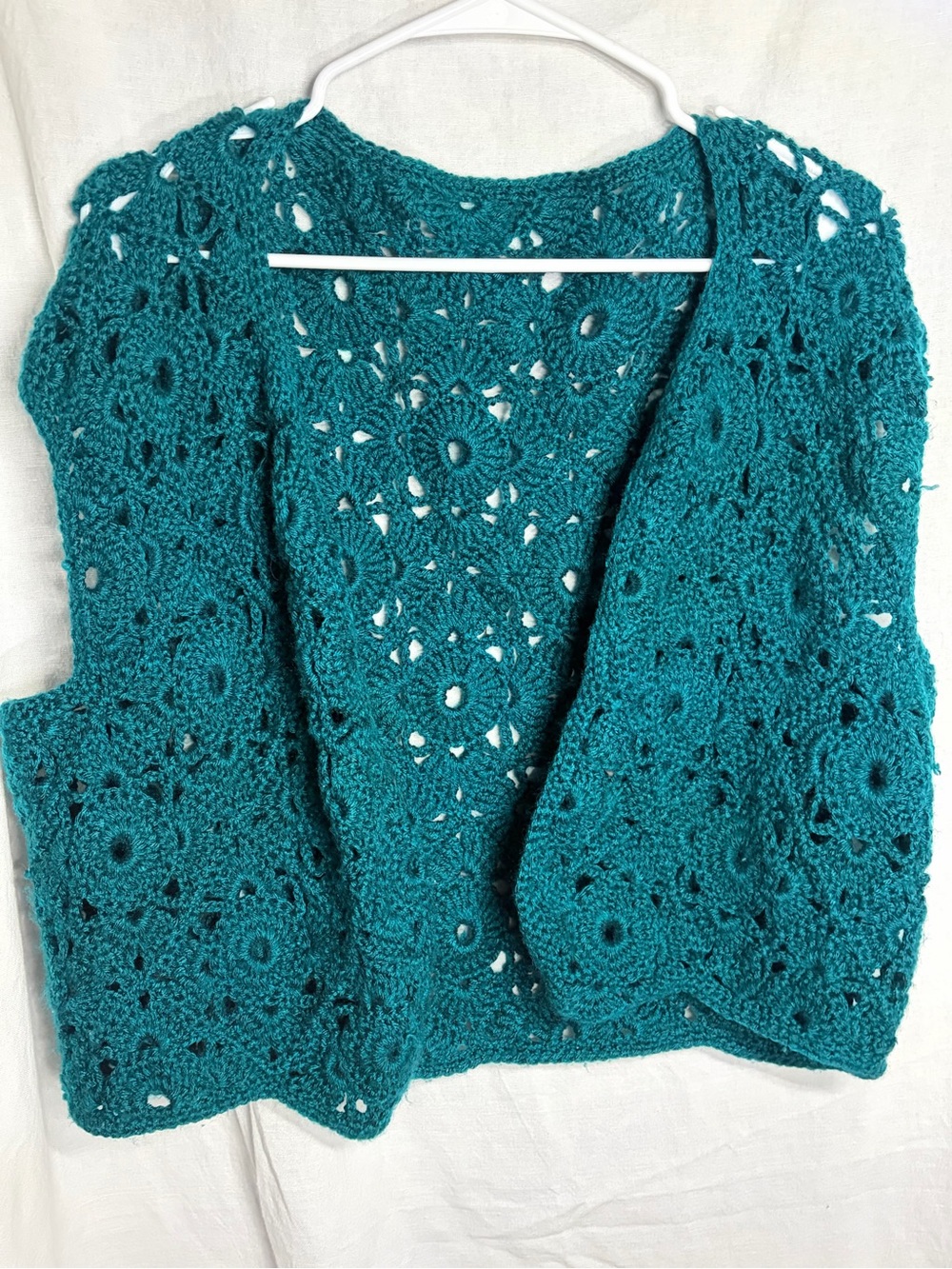 Vintage 70’sTeal Crocheted Open-Front Women's Sweater Vest